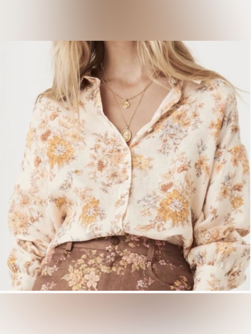 Free People X Spell Meadowland Linen Blouse Buttondown Top | Cream | XS | NWT - Picture 8 of 16